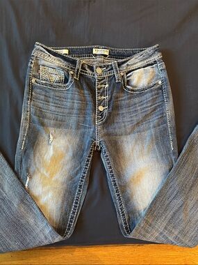 Vigoss Women’s Faded Blue Distressed Boot Cut Jeans